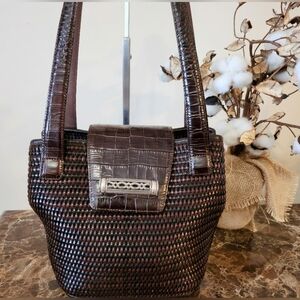 BRIGHTON HANDBAG, Leather & Woven Bucket Shaped